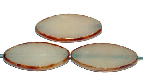 Glasperlen / Table Cut Beads geschliffen Narvett Form, Opalglas beige mit picasso finish hergestellt in Gablonz Tschechien
