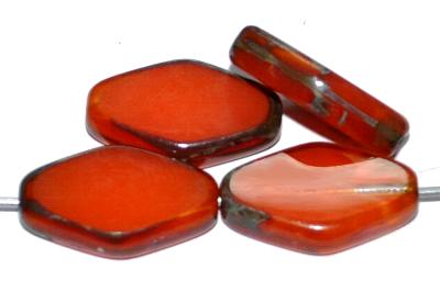 Glasperlen / Table Cut Beads, Raute, geschliffen Perlettglas orange, Rand mit picasso finish, hergestellt in Gablonz Tschechien