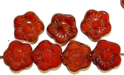 Glasperlen / Table Cut Beads 
 rot mit picasso finish, 
 hergestellt in Gablonz / Tschechien