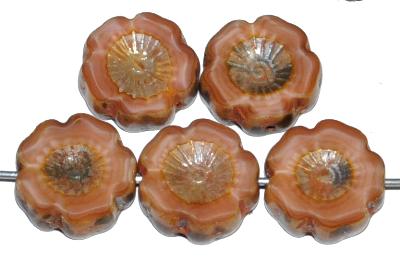 Glasperlen / Table Cut Beads Blüten geschliffen Perlettglas puder mit picasso finish, hergestellt in Gablonz / Tschechien