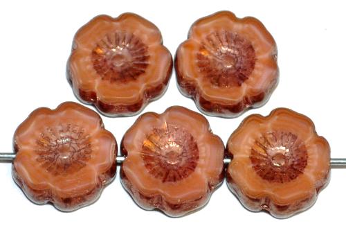 Glasperlen / Table Cut Beads Blüten geschliffen 
 altrosa opak mit antikbronze finish,
 hergestellt in Gablonz / Tschechien
