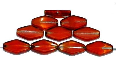 Glasperlen / Table Cut Beads, Raute, geschliffen rot kristall transp., Rand mit picasso finish, hergestellt in Gablonz Tschechien