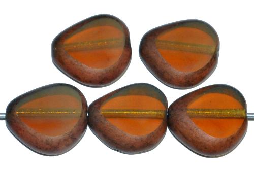 Glasperlen / Table Cut Beads 
 geschliffen, Opalglas Rand bronze,
 hergestellt in Gablonz / Tschechien 