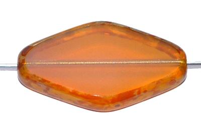 Glasperlen / Table Cut Beads, Raute, geschliffen
 Opalglas apricot, Rand mit picasso finish,
 hergestellt in Gablonz Tschechien