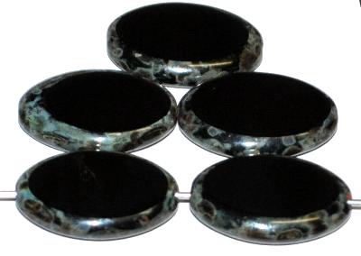 Glasperlen / Table Cut Beads geschliffen, schwarz mit picasso finish, hergestellt in Gablonz / Tschechien