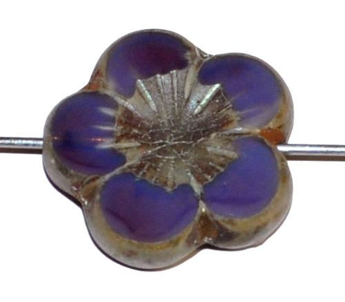 Glasperlen / Table Cut Beads Blüten geschliffen  Opalglas violett mit picasso finish, hergestellt in Gablonz / Tschechien 