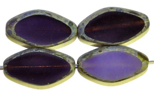 Glasperlen / Table Cut Beads 
 geschliffen, Opalglas violett mit picasso finish, 
 hergestellt in Gablonz / Tschechien