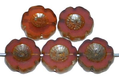 Glasperlen / Table Cut Beads Blüten geschliffen Opalglas mit picasso finish, hergestellt in Gablonz / Tschechien