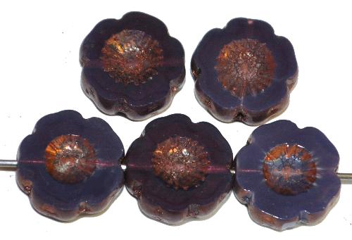 Glasperlen / Table Cut Beads Blüten geschliffen, Opalglas violett mit bronze finish, 
 hergestellt in Gablonz / Tschechien
