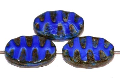 Glasperlen / Table Cut Beads geschliffen, blau opak mit picasso finish, nach alten Vorlagen aus den 1930/40 Jahren in Gablonz / Tschechien neu gefertigt