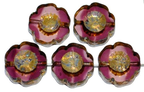 Glasperlen / Table Cut Beads Blüten geschliffen
 violett kristall transp. mit burning silver picasso finish, hergestellt in Gablonz Tschechien