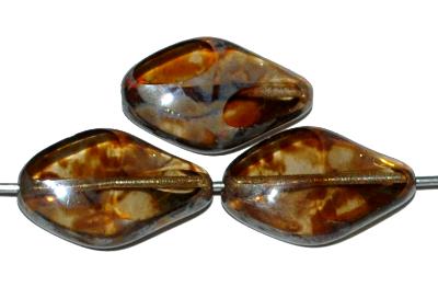 Glasperlen / Table Cut Beads geschliffen, rauch transparent mit picasso finish, hergestellt in Gablonz Tschechien