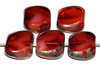 Glasperlen / Table Cut Beads
 geschliffen,
 fuchsia transp. mit picasso finish,
 hergestellt in Gablonz / Tschechien
