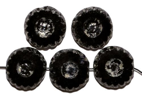 Glasperlen / Table Cut Beads  
 geschliffen, schwarz mit picasso finish,  
 hergestellt in Gablonz / Tschechien