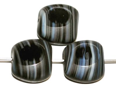 Glasperlen / Table Cut Beads
 geschliffen,
 schwarz grau opak maroriert,
 hergestellt in Gablonz / Tschechien