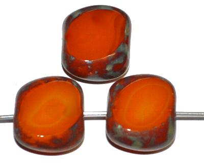 Glasperlen / Table Cut Beads
 geschliffen, Alabasterglas ambar
 mit picasso finish,
 hergestellt in Gablonz / Tschechien