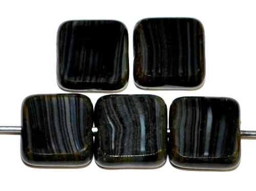 Glasperlen / Table Cut Beads geschliffen  black smoke mit picasso finish,  hergestellt in Gablonz / Tschechien