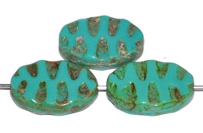 Glasperlen / Table Cut Beads geschliffen, türkis opak mit picasso finish, nach alten Vorlagen aus den 1930/40 Jahren in Gablonz / Tschechien neu gefertigt