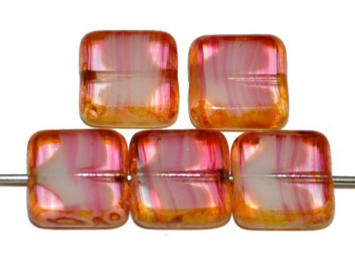 Glasperlen / Table Cut Beads
 rosa geschliffen mit picasso finish,
 hergestellt in Gablonz / Tschechien