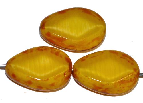 Glasperlen / Table Cut Beads
 Tropfen geschliffen
 Perlettglas gelb mit picasso finish,
 hergestellt in Gablonz / Tschechien