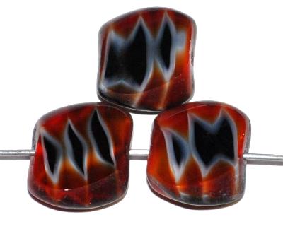 Glasperlen / Table Cut Beads
 geschliffen,
 rot weiß schwarz,
 hergestellt in Gablonz / Tschechien