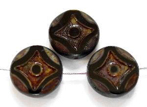 Glasperlen / Table Cut Beads
 schwarz opak,
 geschliffen mit picasso finish, hergestellt in Gablonz / Tschechien