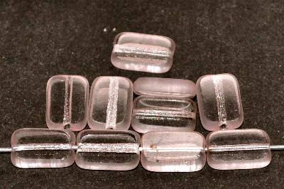 Glasperlen / Table Cut Beads
 Rechtecke geschliffen,
 Rand mattiert
 rosa transparent,
 hergestellt in Gablonz / Tschechien