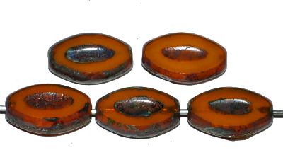 Glasperlen / Table Cut Beads
 geschliffen
 Alabasterglas ambar mit picasso finish, 
 hergestellt in Gablonz / Tschechien