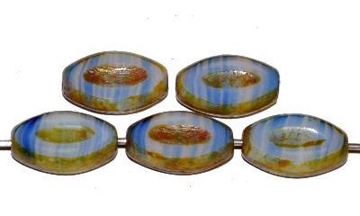 Glasperlen / Table Cut Beads
 geschliffen
 Mischglas weiß blau mit picasso finish, 
 hergestellt in Gablonz / Tschechien