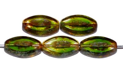 Glasperlen / Table Cut Beads
 geschliffen
 grün kristall mit picasso finish, 
 hergestellt in Gablonz / Tschechien
