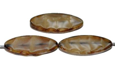 Glasperlen / Table Cut Beads
 geschliffen
 Perlettglas beige mit picasso finish, 
 hergestellt in Gablonz / Tschechien