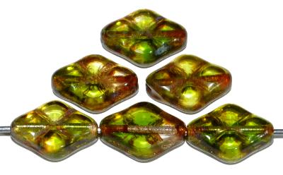 Glasperlen / Table Cut Beads
 geschliffen
 grün transp. mit picasso finish,
 hergestellt in Gablonz Tschechien