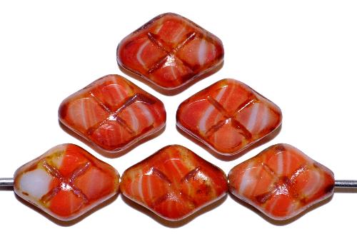 Glasperlen / Table Cut Beads
 geschliffen
 orangerot weiß meliert mit picasso finish,
 hergestellt in Gablonz Tschechien