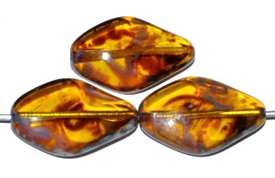 Glasperlen / Table Cut Beads geschliffen, gelb transp. mit picasso finish, hergestellt in Gablonz / Tschechien