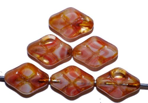 Glasperlen / Table Cut Beads
 geschliffen
 orangerot weiß kristall mit picasso finish,
 hergestellt in Gablonz Tschechien