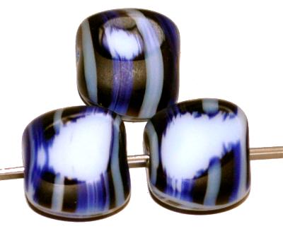 Glasperlen / Table Cut Beads
 geschliffen,
 blau opak marmoriert,
 hergestellt in Gablonz / Tschechien