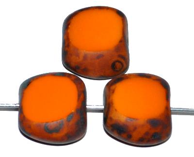 Glasperlen / Table Cut Beads
 geschliffen,
 orange opak mit picasso finish, 
 hergestellt in Gablonz / Tschechien