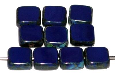 Glasperlen / Table Cut Beads geschliffen dunkelblau opak mit picasso finish, hergestellt in Gablonz Tschechien