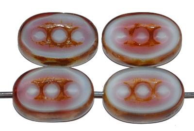 Glasperlen / Table Cut Beads
 geschliffen,
 blassblau rose` opak mit picasso finish, 
 nach alten Vorlagen aus den 1930/40 Jahren neu gefertigt