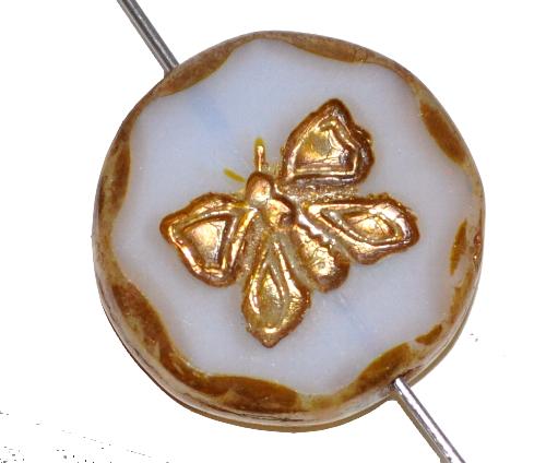 Glasperlen / Table Cut Beads
 Opalglas, mit eingeprägtem Schmetterling,
 geschliffen mit burning silver picasso finish