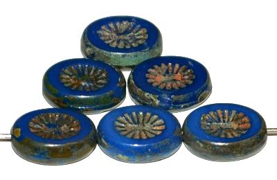 Glasperlen / Table Cut Beads geschliffen, blau opak mit picasso finish, nach alten Vorlagen aus den 1930/40 Jahren neu in Gablonz / Tschechien gefertigt