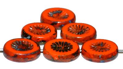 Glasperlen / Table Cut Beads geschliffen, opange opak mit picasso finish, hergestellt in Gablonz Tschechien nach alten Vorlagen aus den 1920 Jahren