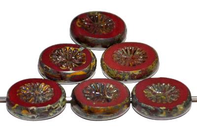 Glasperlen / Table Cut Beads geschliffen braun opak mit picasso finish, nach alten Vorlagen aus den 1930/40 Jahren neu in Gablonz / Tschechien gefertigt