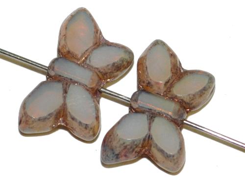 Glasperlen / Table Cut Beads Schmetterlinge
 geschliffen, Opalglas naturweiß mit bronze finish,
 hergestellt in Gablonz Tschechien