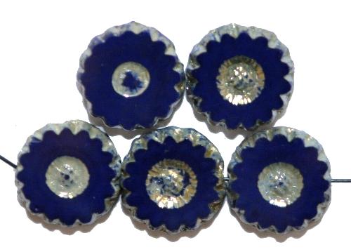 Glasperlen / Table Cut Beads geschliffen
 dunkelblau opak mit picasso finish, 
 hergestellt in Gablonz / Tschechien