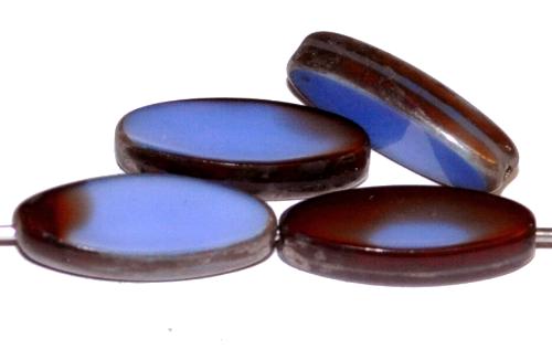 Glasperlen / Table Cut Beads geschliffen Narvett Form, blau rot opak mit picasso finish, hergestellt in Gablonz Tschechien