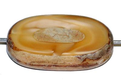 Glasperlen / Table Cut Beads geschliffen Mischglas beige  mit picasso finish, hergestellt in Gablonz / Tschechien