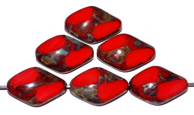 Glasperlen / Table Cut Beads
 geschliffen,
 rot opak mit picasso finish,
 hergestellt in Gablonz Tschechien