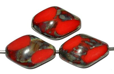 Glasperlen / Table Cut Beads
 geschliffen,
 rot opak mit picasso finish,
 hergestellt in Gablonz Tschechien
