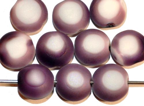 Glasperlen / Table Cut Beads  geschliffen, violett weiß Rand mattiert (frostet)  hergestellt in Gablonz / Tschechien